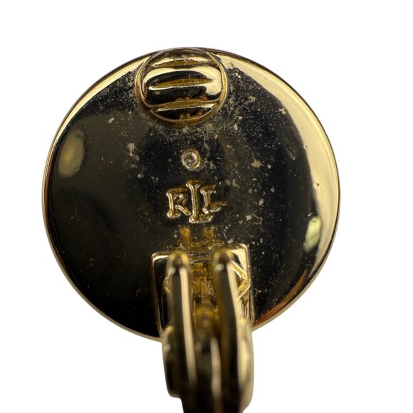 Ralph Lauren Gold Tone Clip-On Earrings Vintage Monogrammed Dome Design 1 Inch - Picture 4 of 6